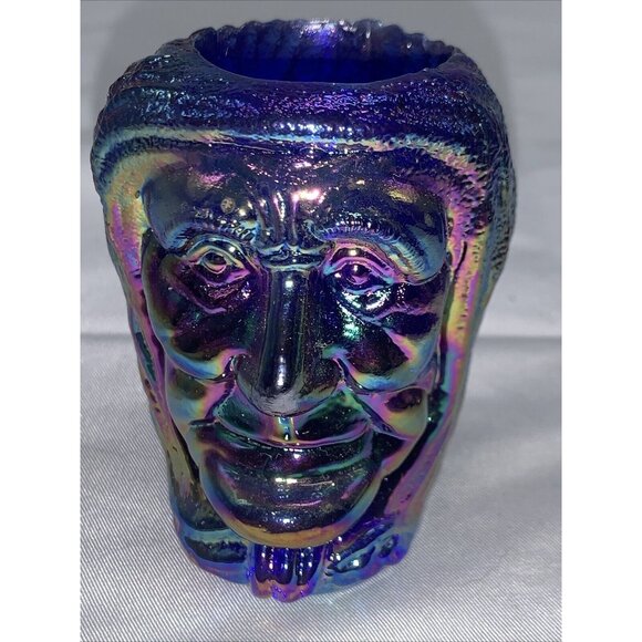 Indiana Glass Other - Vtg Indiana Glass Old Woman Witch Toothpick Shot Glass Iridescent Blue